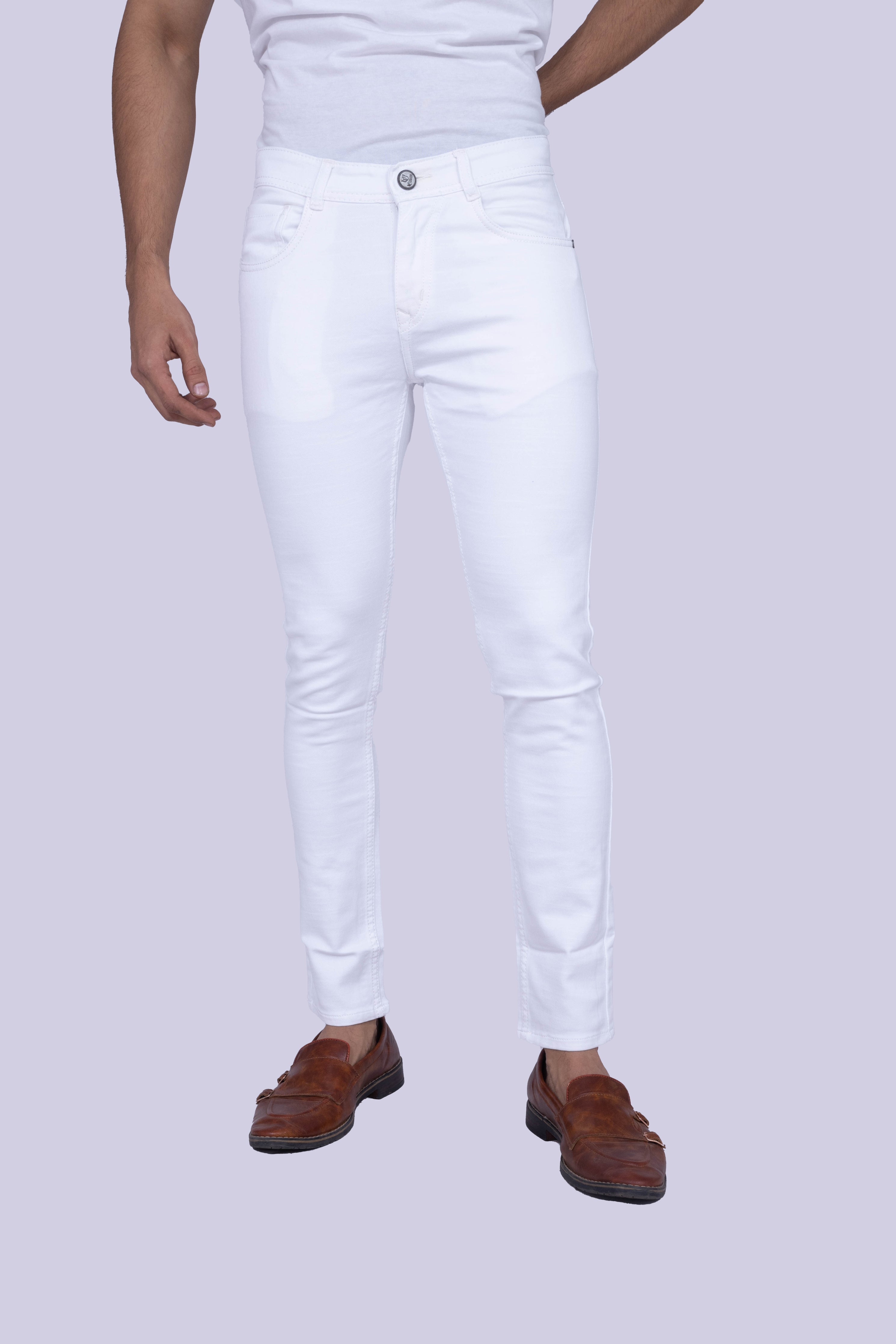 Knit Pure White Narrow Fit Jeans