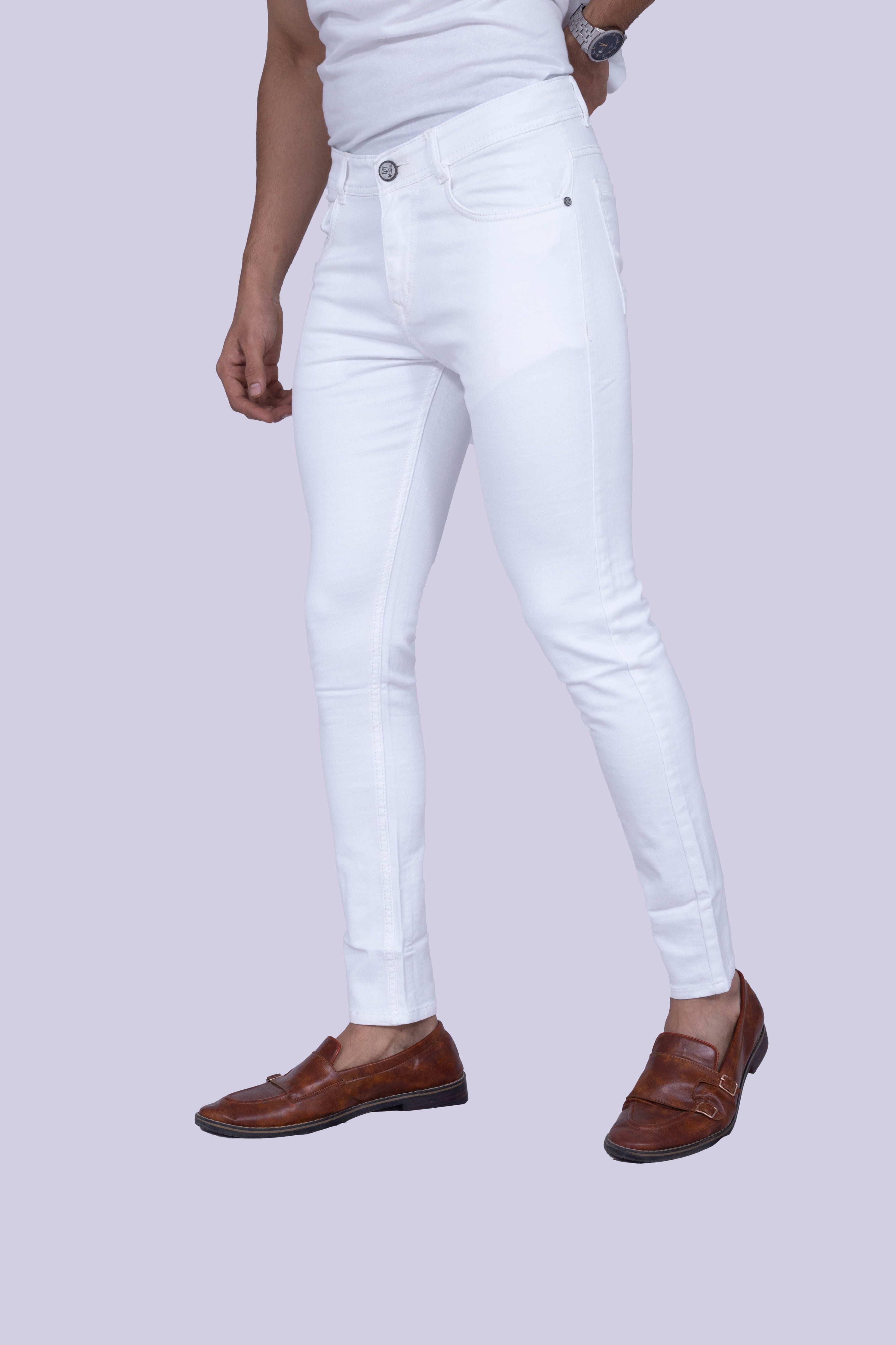 Knit Pure White Narrow Fit Jeans