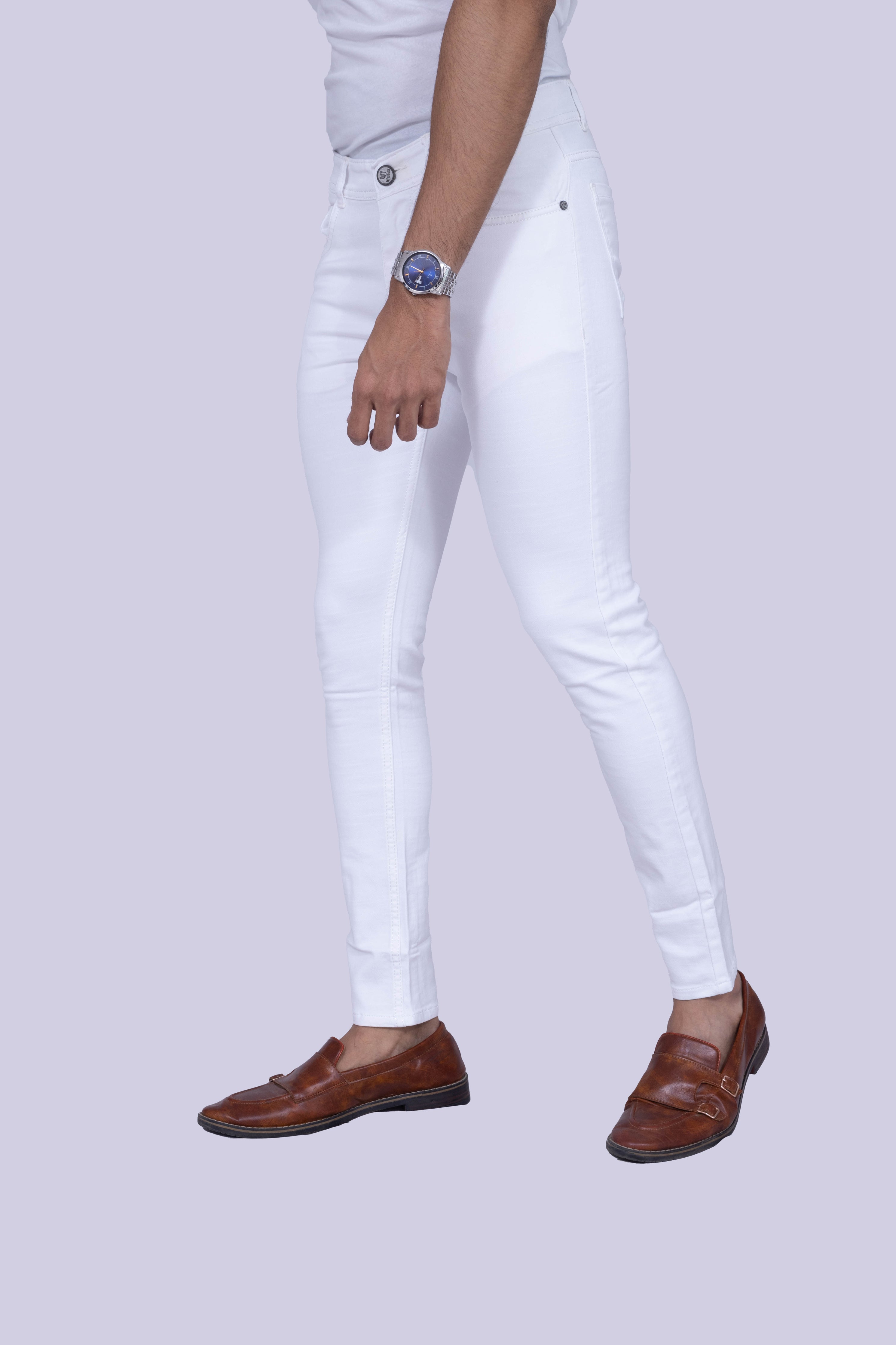 Knit Pure White Narrow Fit Jeans