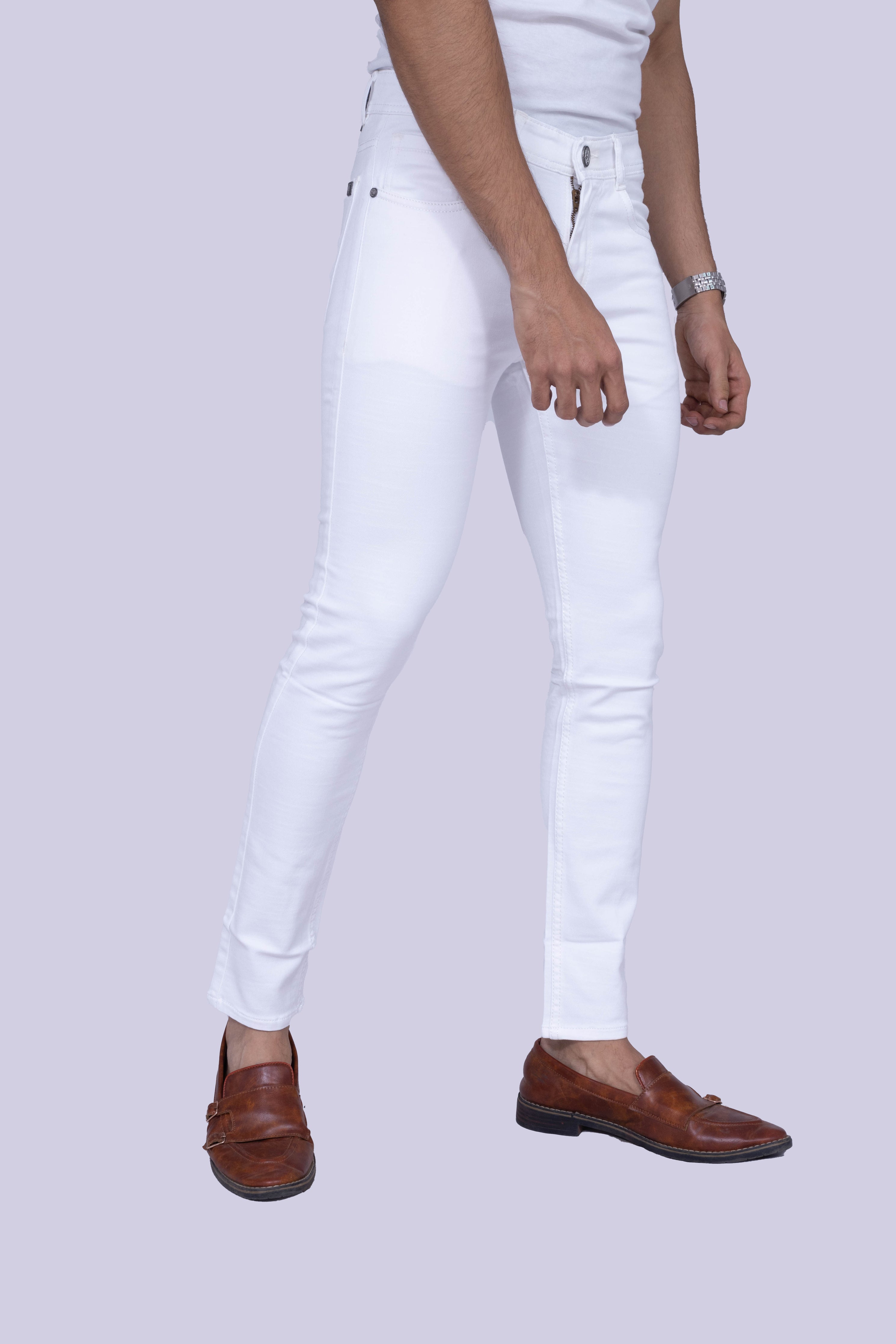 Knit Pure White Narrow Fit Jeans