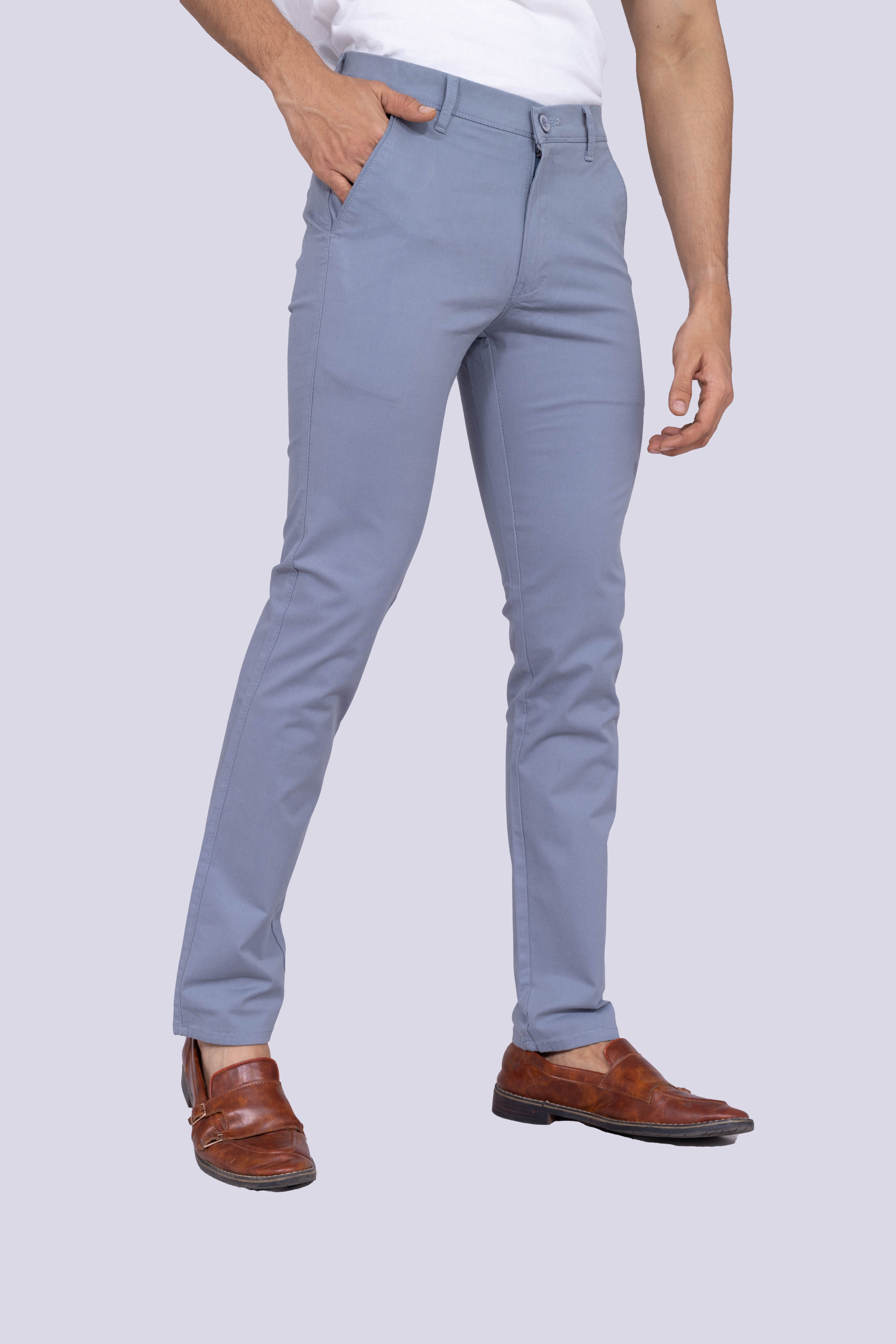Mid Toned Grey Regular Fit Cotton Chinos