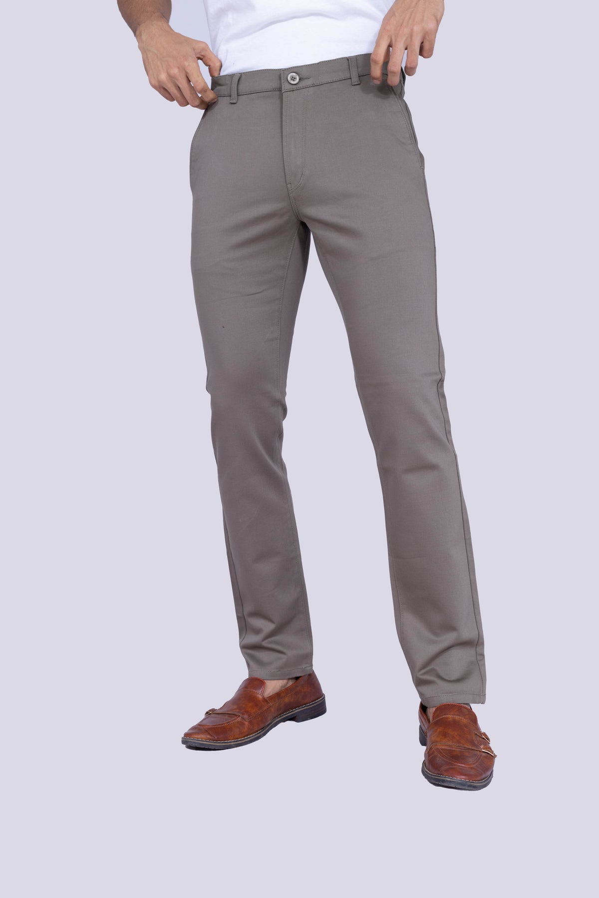 Earthy Greenish Brown Regular Fit Cotton Chinos