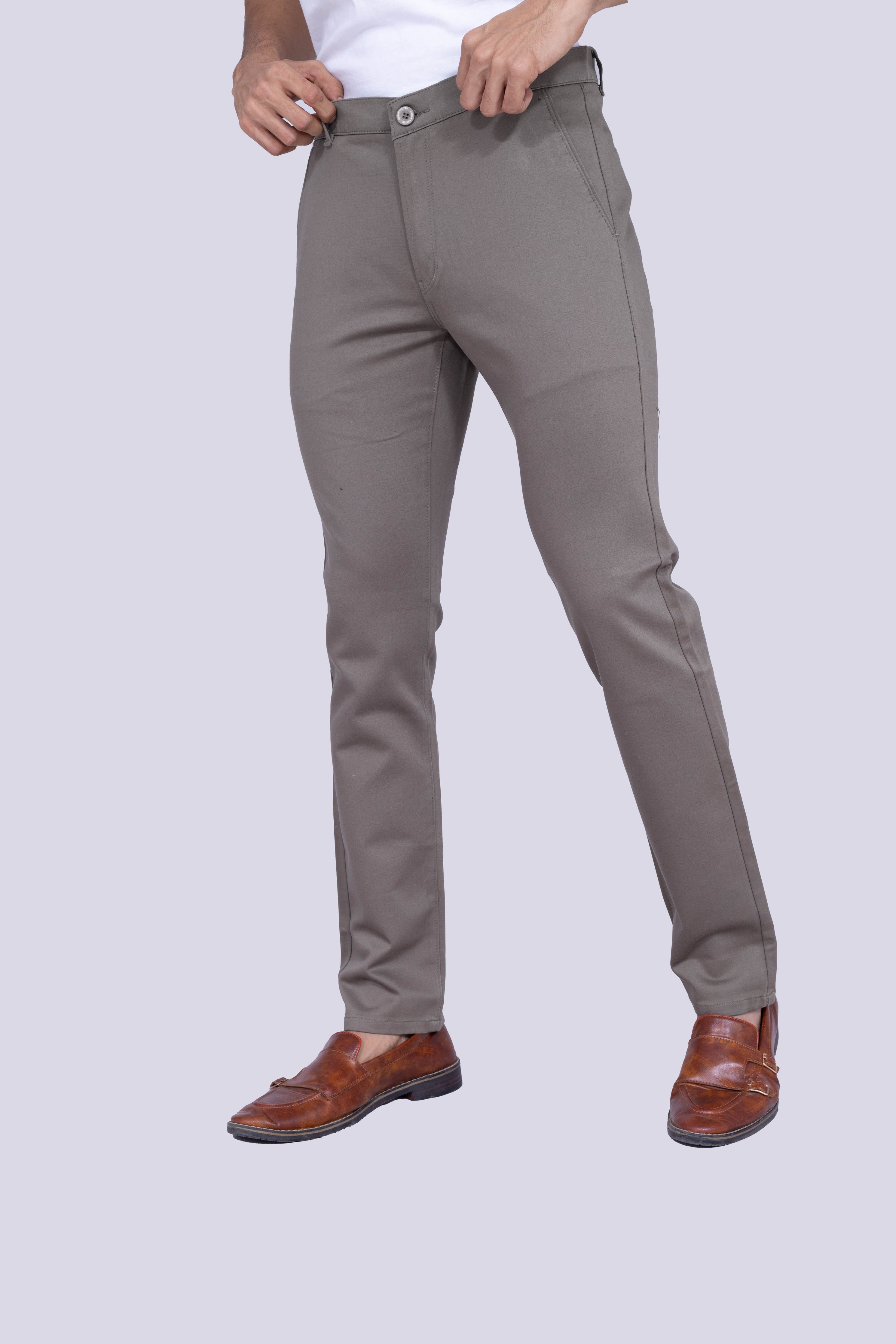 Earthy Greenish Brown Regular Fit Cotton Chinos