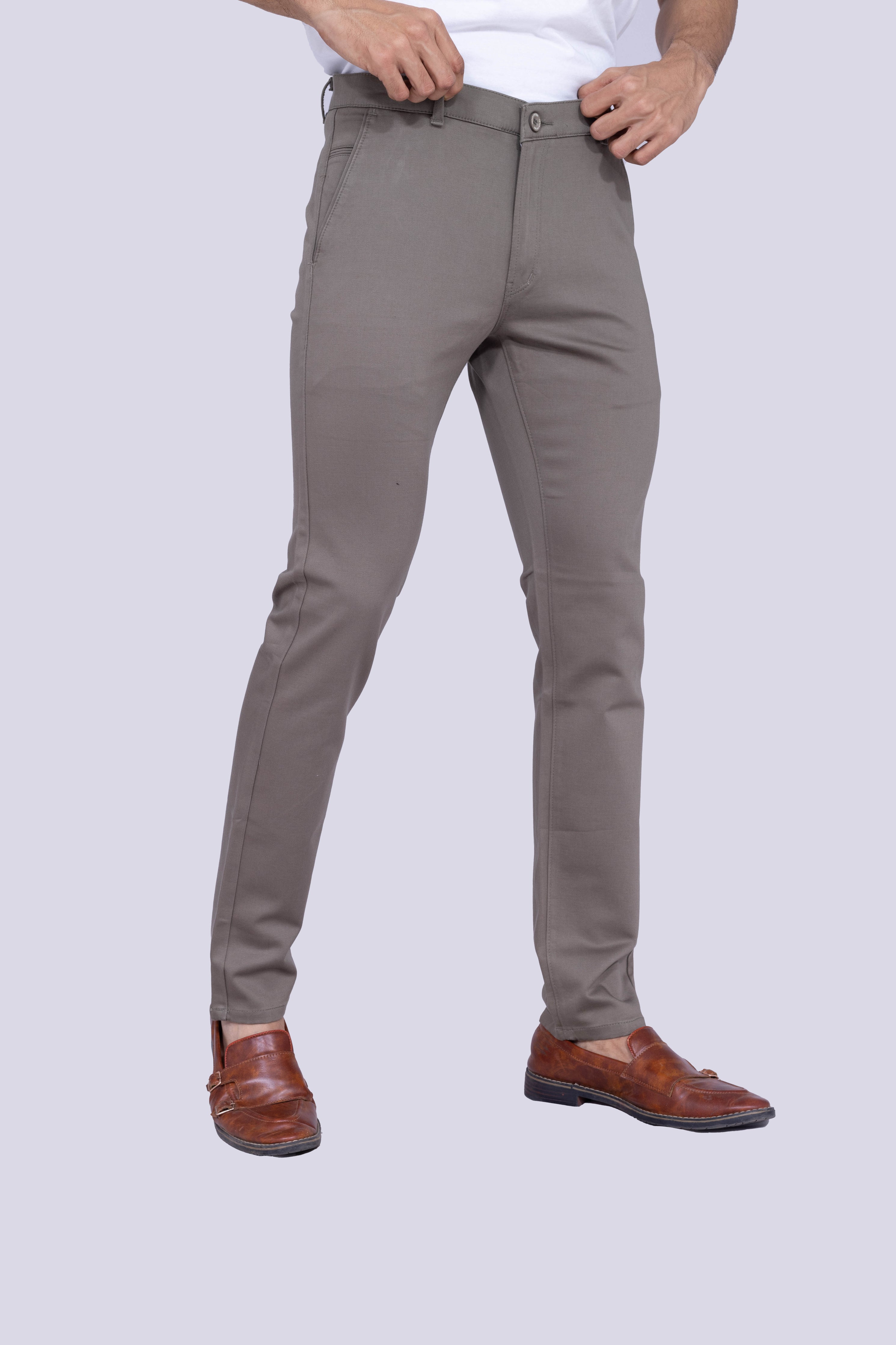 Earthy Greenish Brown Regular Fit Cotton Chinos