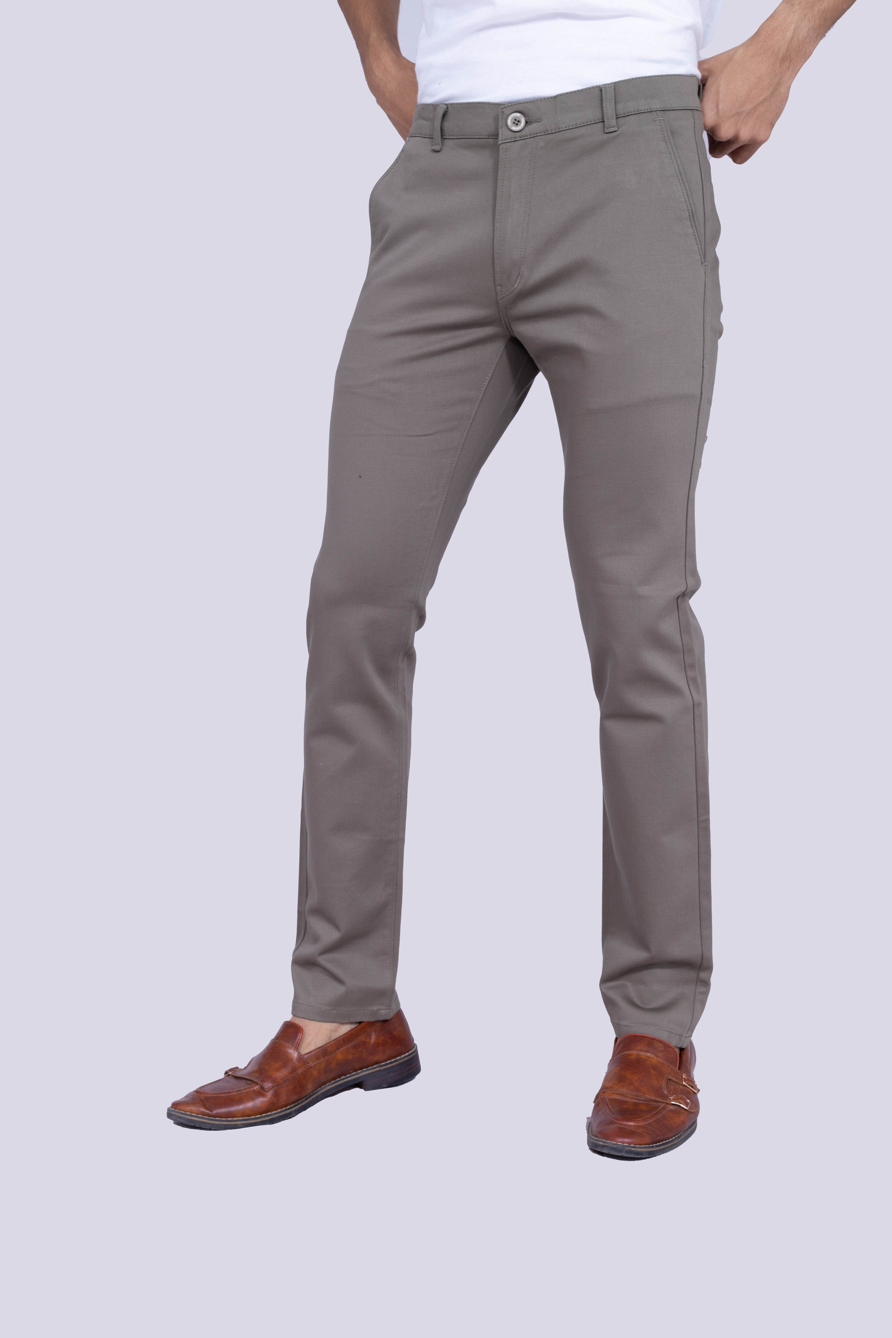 Earthy Greenish Brown Regular Fit Cotton Chinos