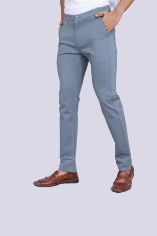 Bluish Grey Regular Fit Cotton Chinos