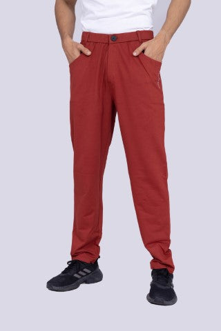 Brick colour button track pants with back pocket details