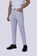 Light grey button track pants with back pocket details