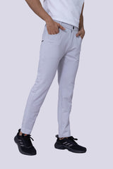 Light grey button track pants with back pocket details