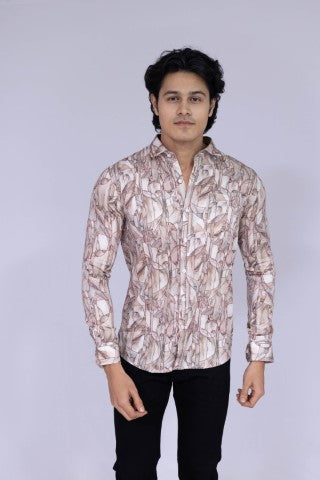 Abstract pencil shaded style digital print shirt in ocher