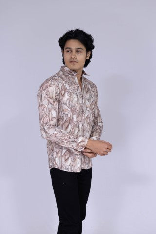 Abstract pencil shaded style digital print shirt in ocher