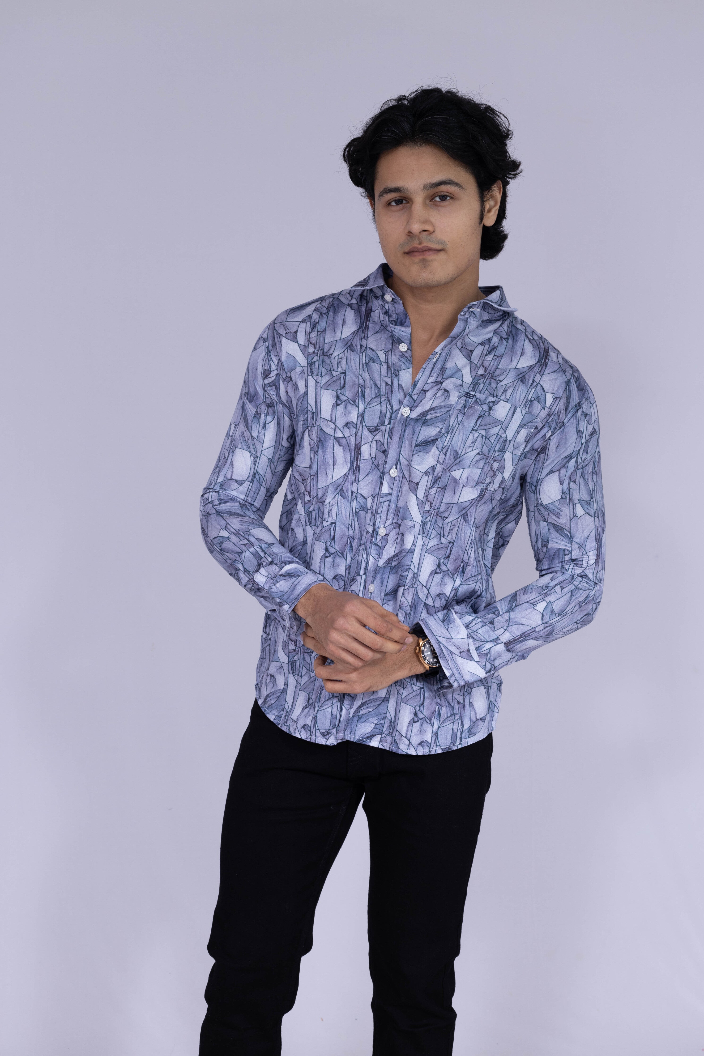 Abstract pencil shaded style digital print shirt in blue
