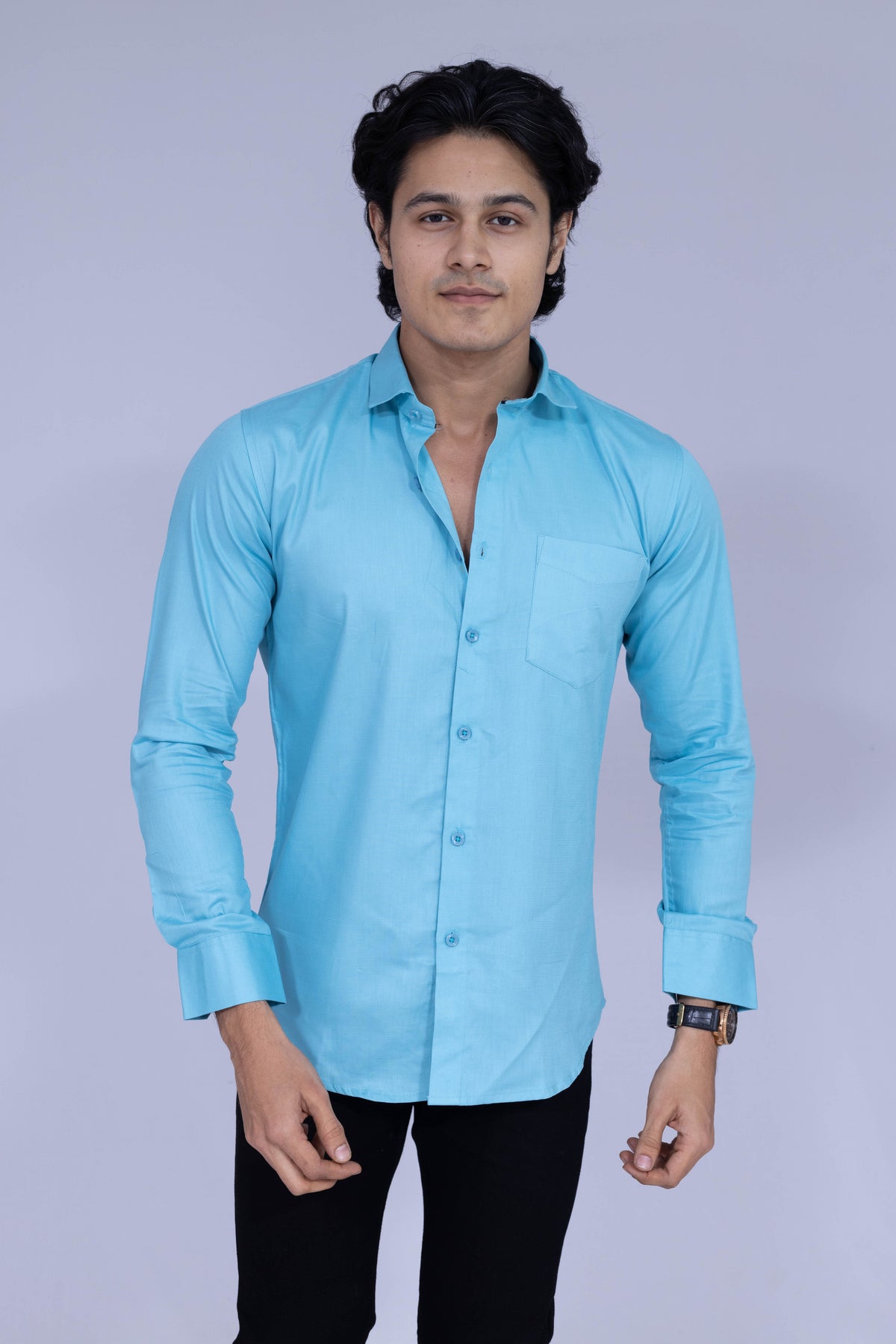 Solid blue shirt for men