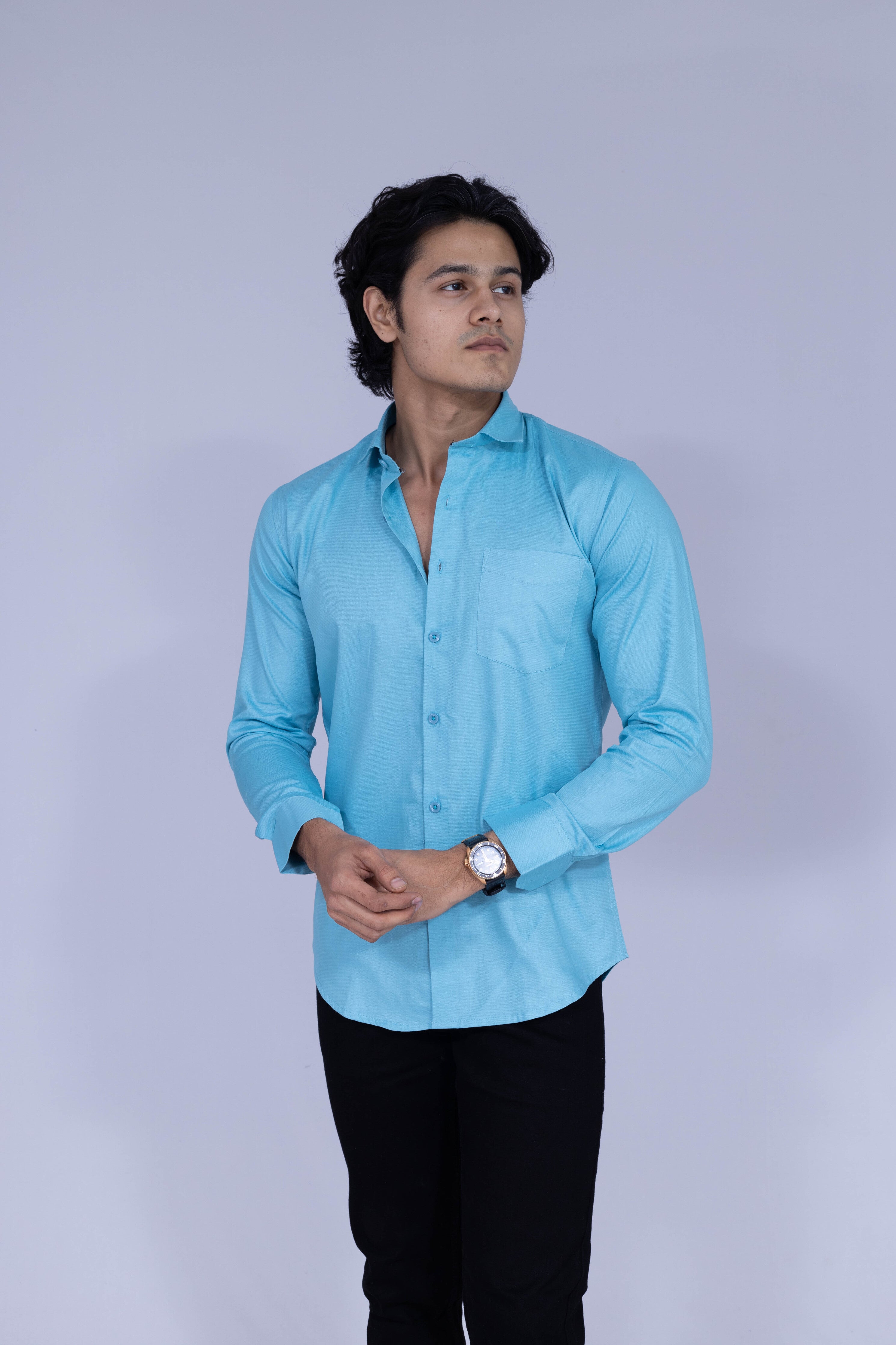 Solid blue shirt for men