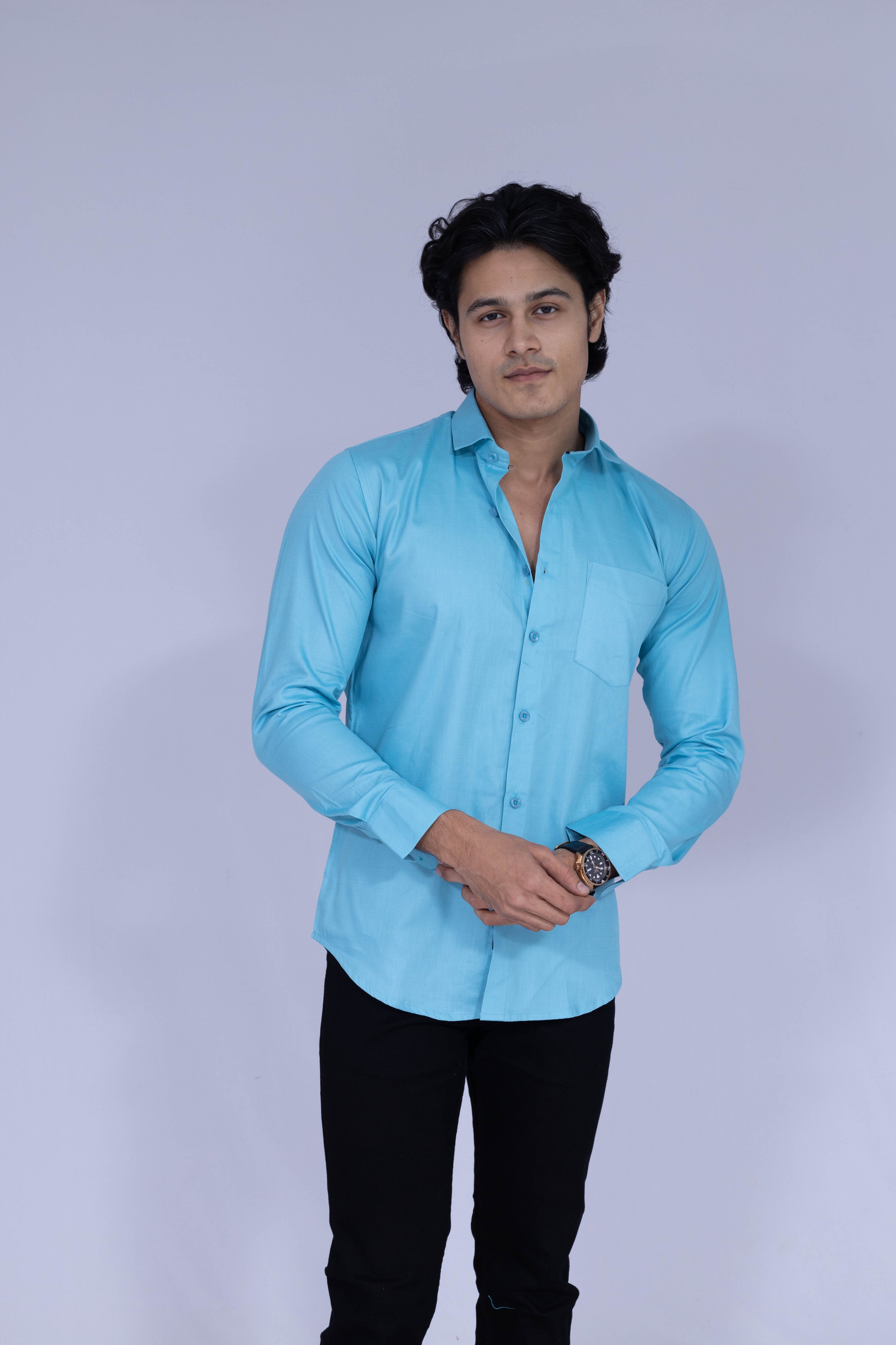 Solid blue shirt for men