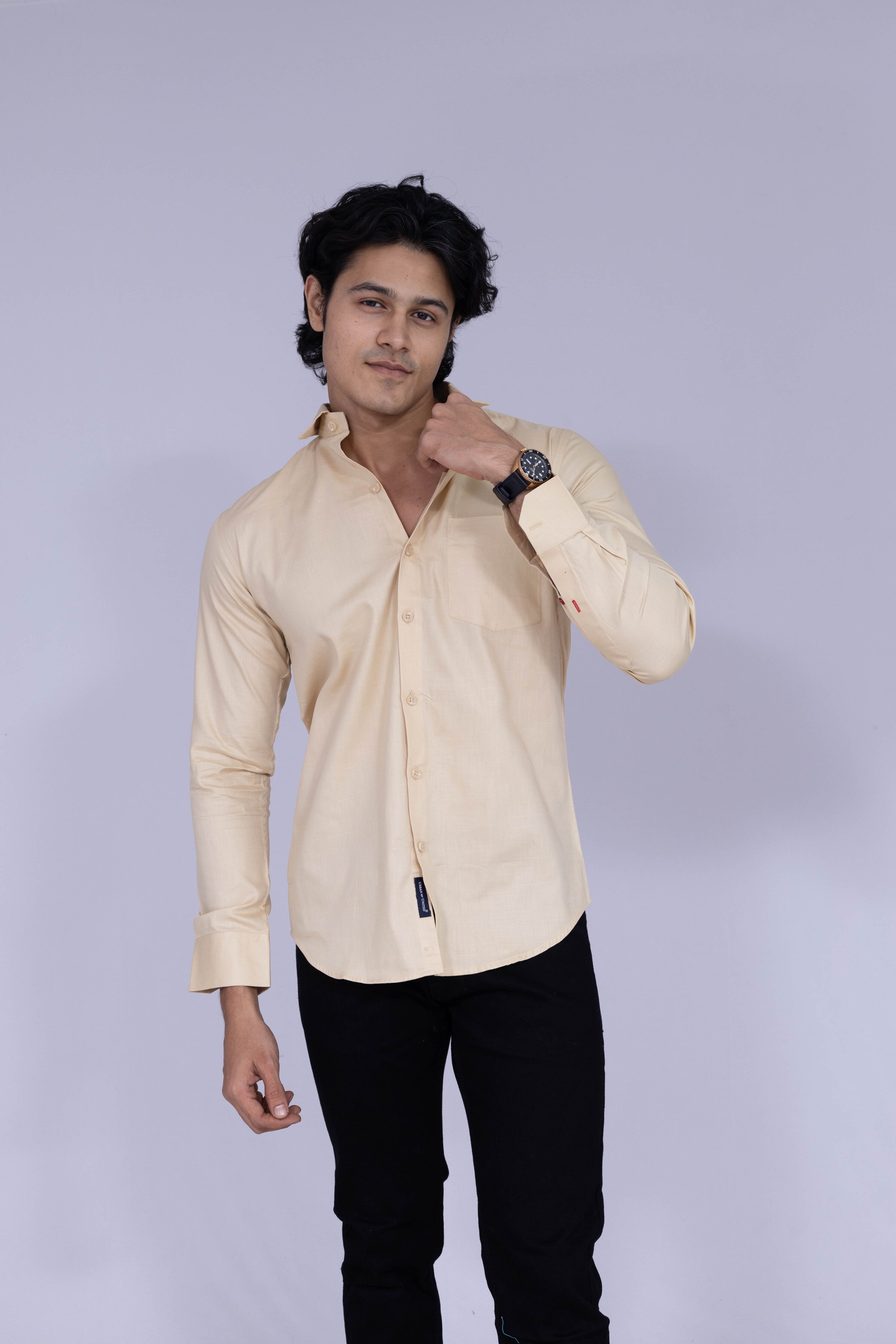 Solid beige shirt for men