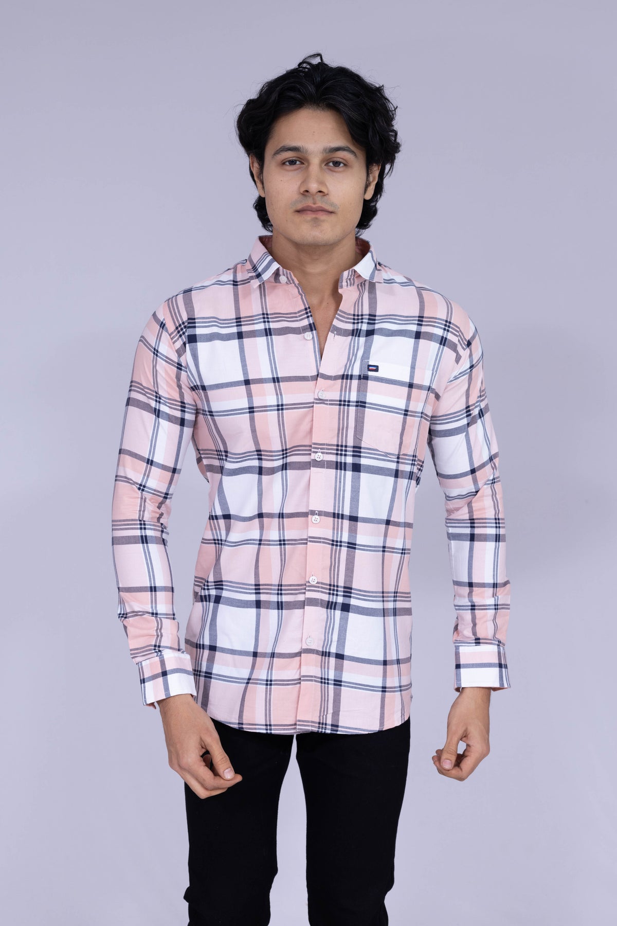 Pink, white & blue checked shirt