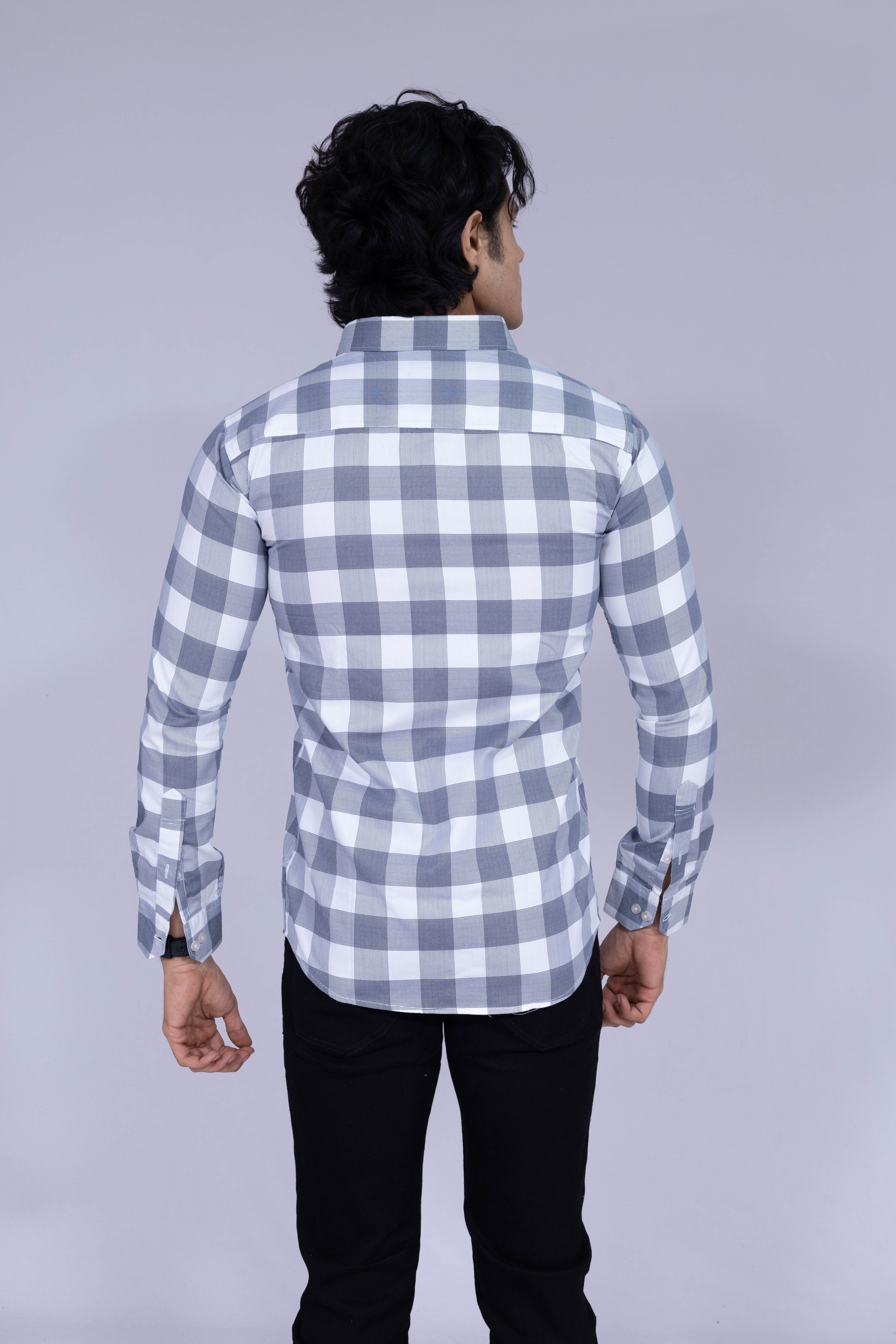 Grey & white checked shirt