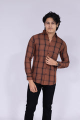 Mud brown shirt with black think & thin stripes