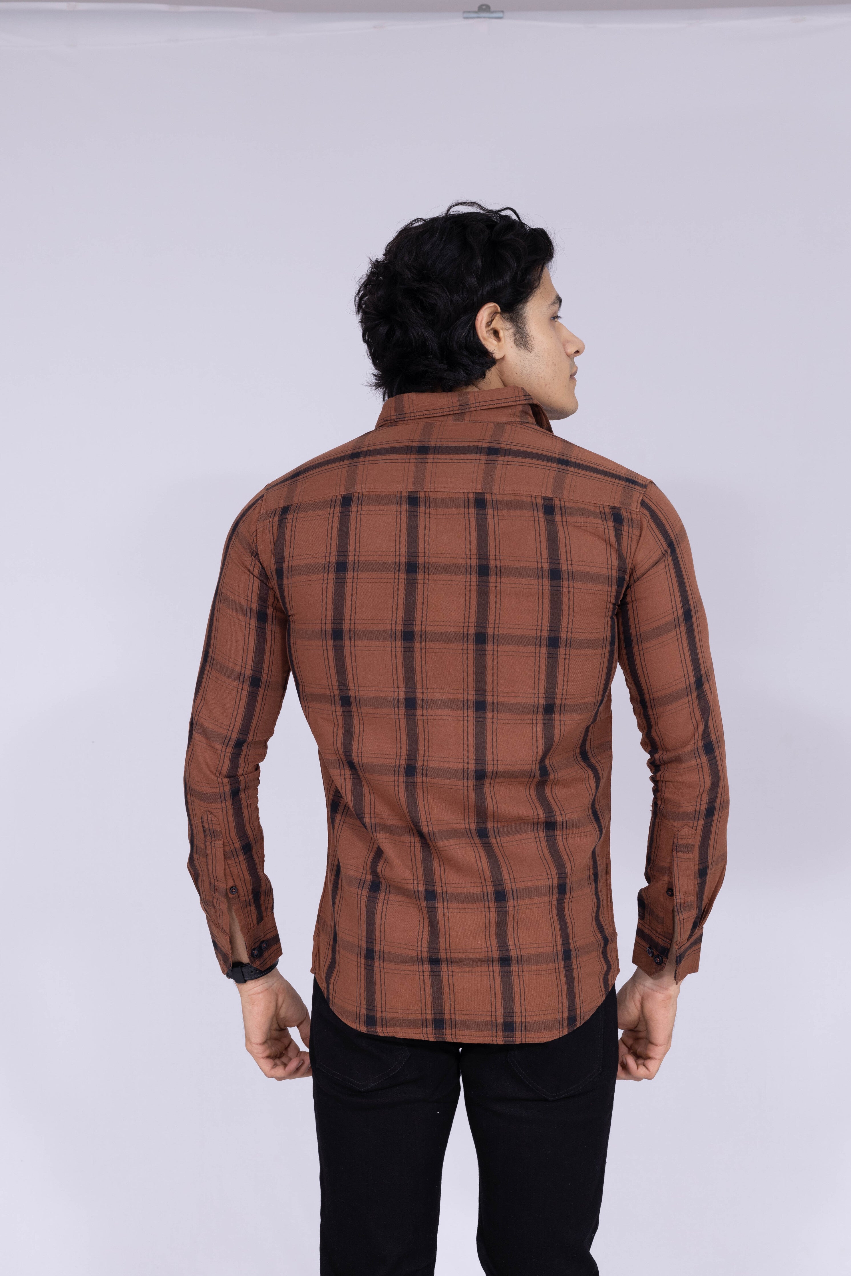 Mud brown shirt with black think & thin stripes