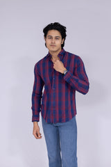 Navy blue and red checked shirt