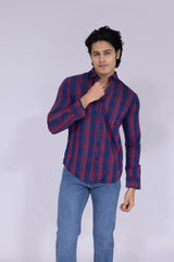 Navy blue and red checked shirt